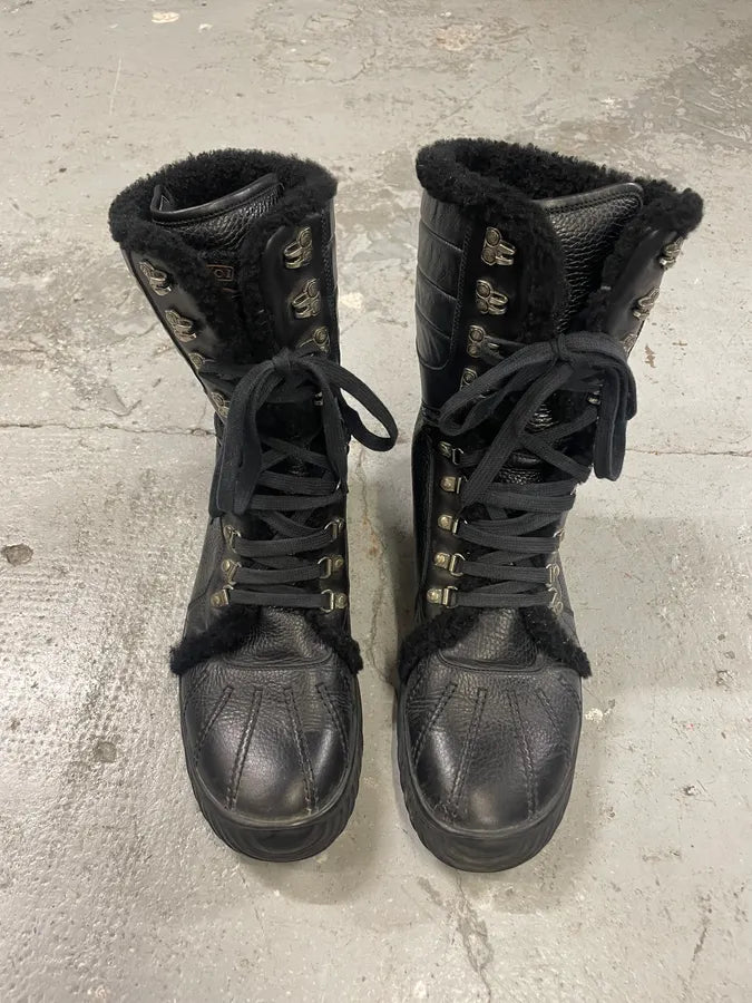 1990s Gucci Black Leather Fur Boots (43.5eu/us9.5) 1