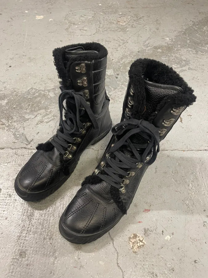 1990s Gucci Black Leather Fur Boots (43.5eu/us9.5) 2