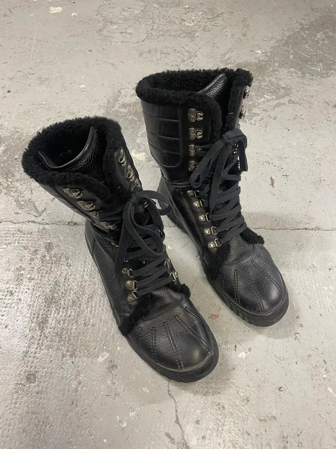 1990s Gucci Black Leather Fur Boots (43.5eu/us9.5) 3