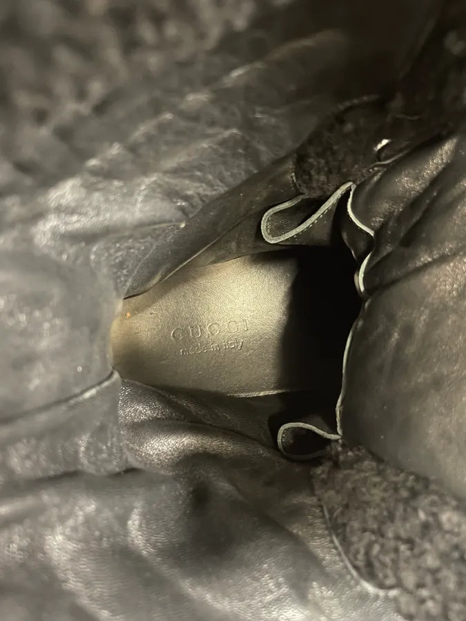 1990s Gucci Black Leather Fur Boots (43.5eu/us9.5) 8