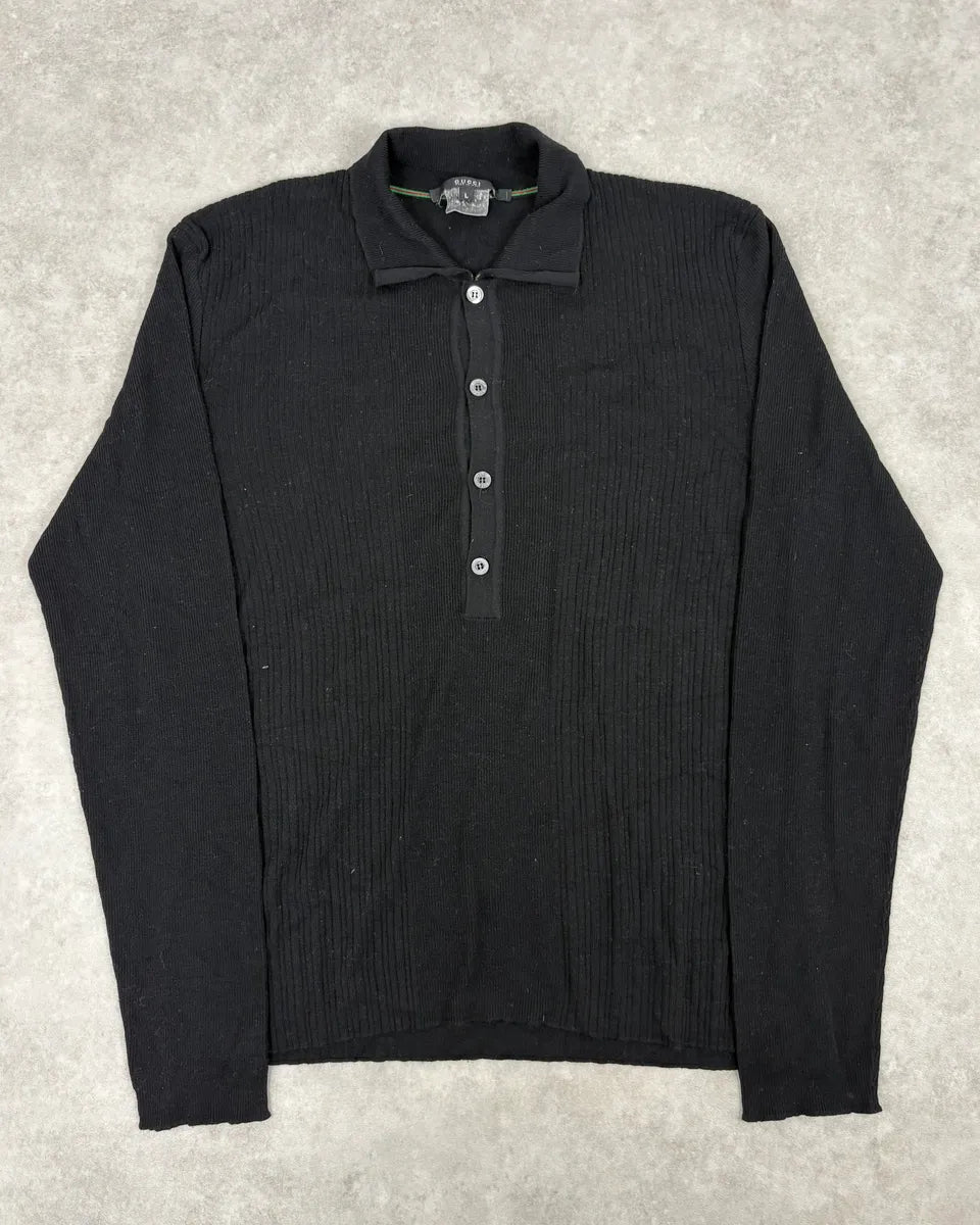 1990s Gucci Black Wool Classy Polo Longsleeves fvnmrKt 0