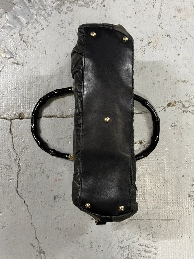 2000s Gucci Dark Green & Black Eroded Bamboo Handle Bag qDidnlO 12