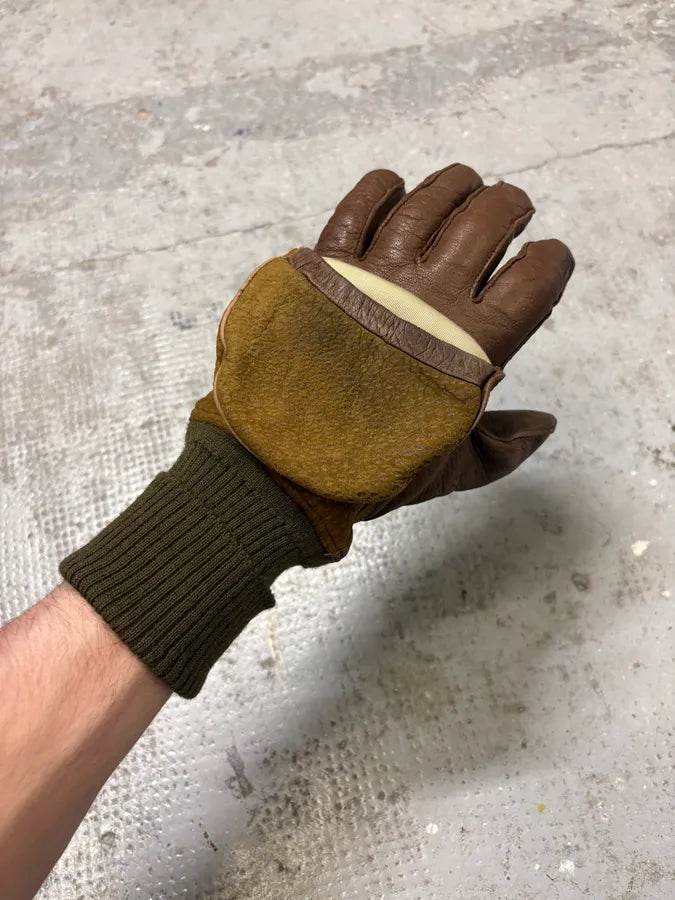 1990s Gucci Brown Leather 2-in-1 Mitten Gloves HkIebez 1