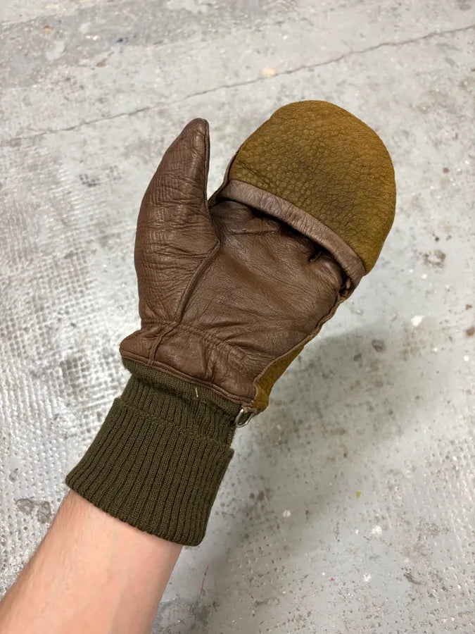 1990s Gucci Brown Leather 2-in-1 Mitten Gloves HkIebez 4