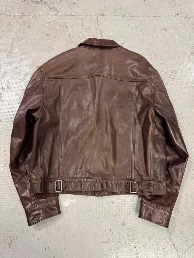 1990s Gucci Buttoned Brown Leather Jacket (L) 11