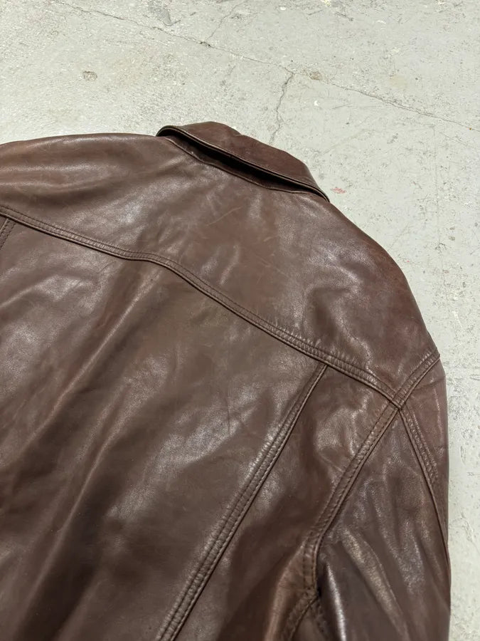 1990s Gucci Buttoned Brown Leather Jacket (L) 12