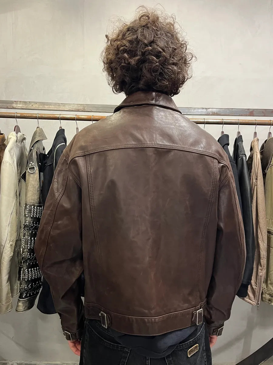 1990s Gucci Buttoned Brown Leather Jacket (L) 3