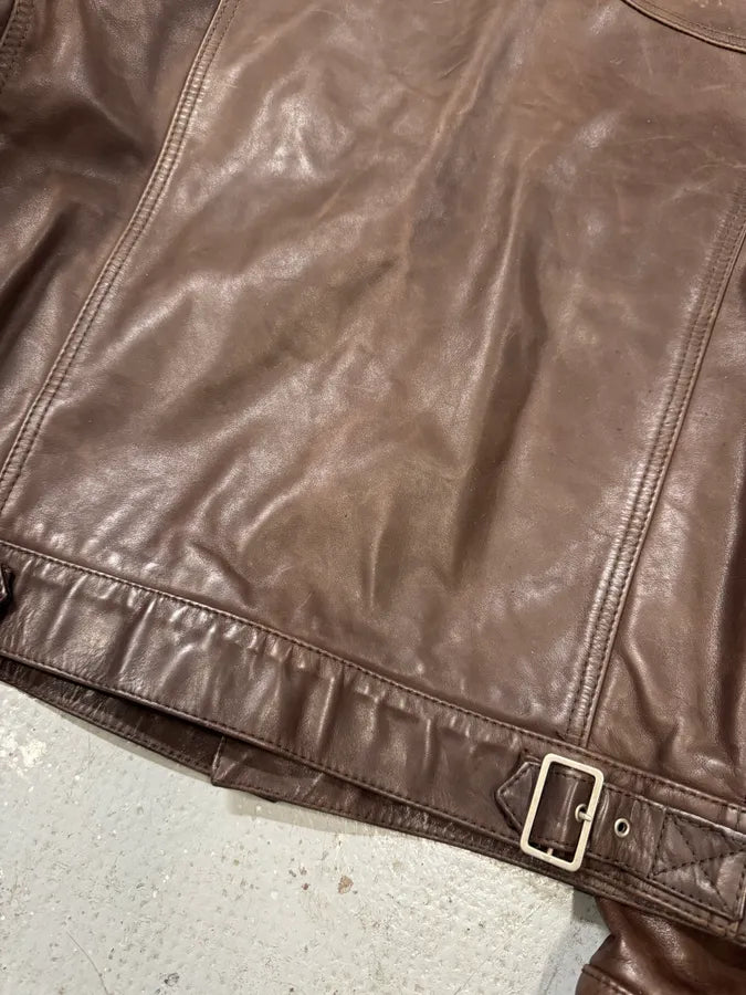 1990s Gucci Buttoned Brown Leather Jacket (L) 4