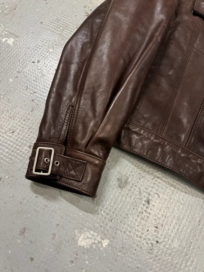 1990s Gucci Buttoned Brown Leather Jacket (L) 5