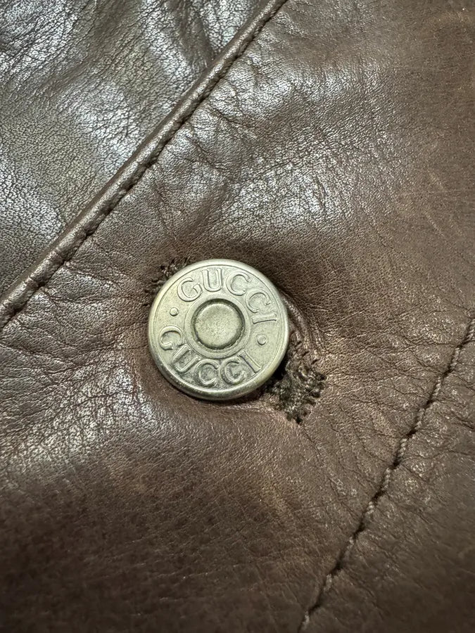 1990s Gucci Buttoned Brown Leather Jacket (L) 6