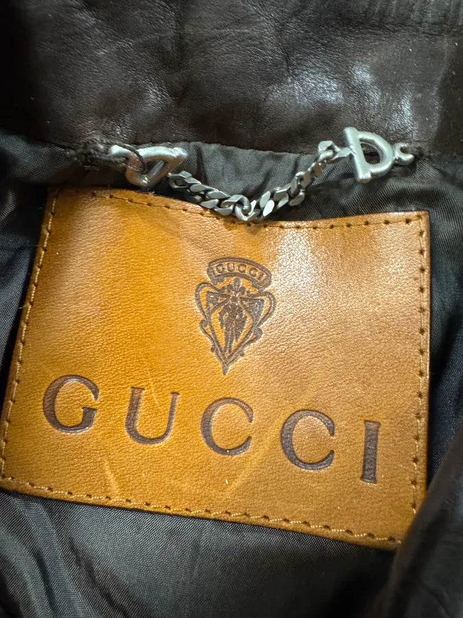 1990s Gucci Buttoned Brown Leather Jacket (L) 8