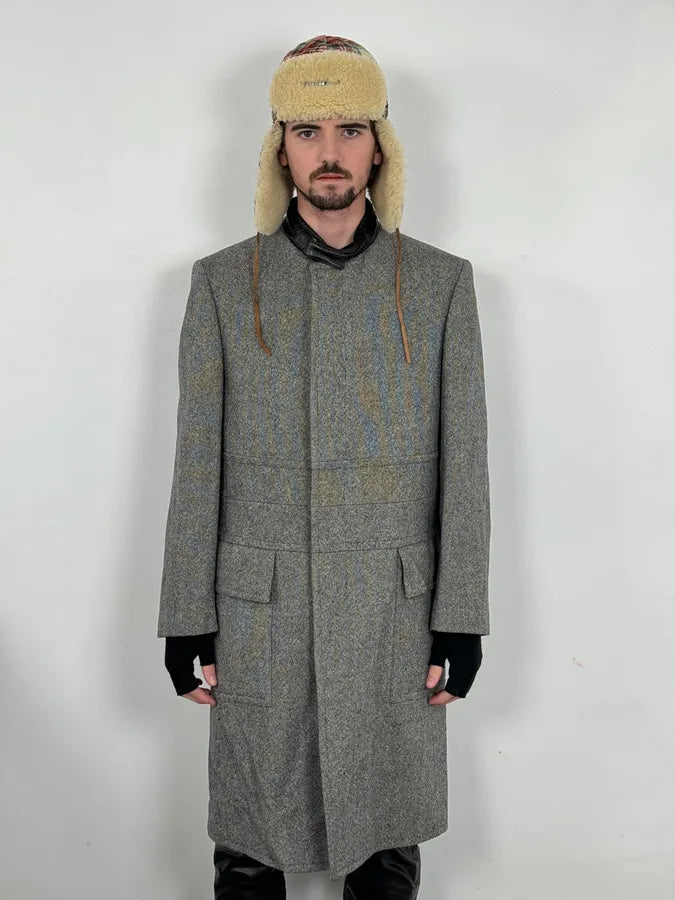 1990s Gucci Grey Wool Leather Collar Trench Coat jleqiVX 1