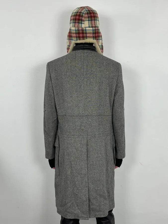 1990s Gucci Grey Wool Leather Collar Trench Coat jleqiVX 2