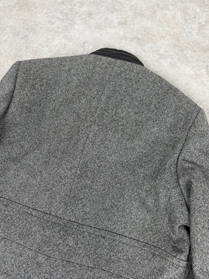 1990s Gucci Grey Wool Leather Collar Trench Coat jleqiVX 5