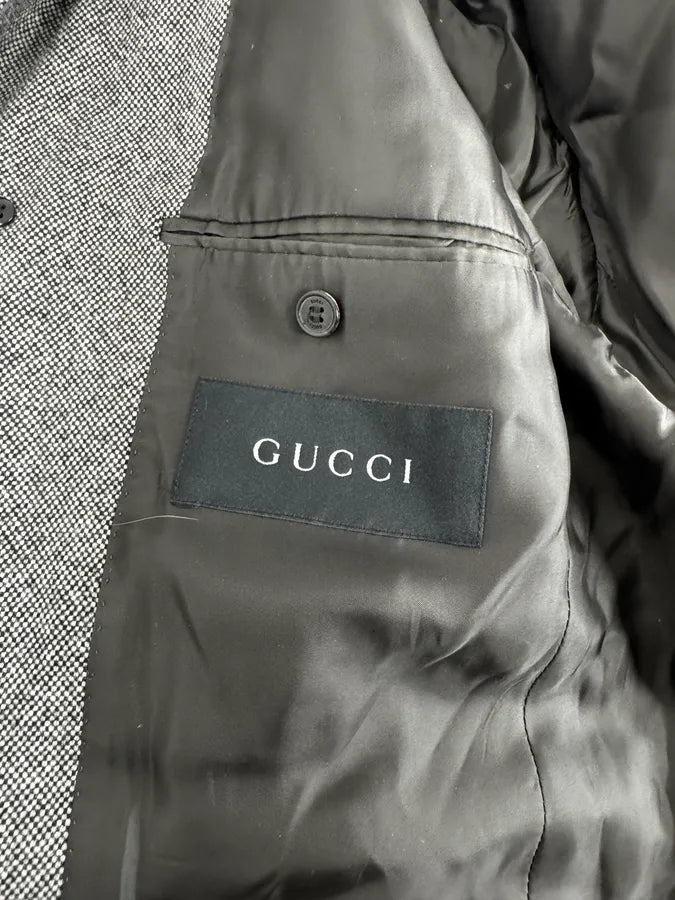 1990s Gucci Grey Wool Leather Collar Trench Coat jleqiVX 9