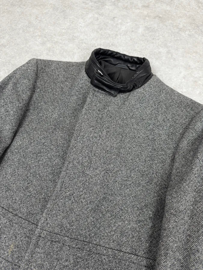 1990s Gucci Grey Wool Leather Collar Trench Coat jleqiVX 4