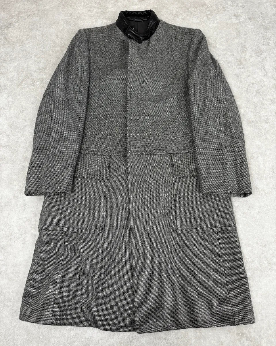 1990s Gucci Grey Wool Leather Collar Trench Coat jleqiVX 0