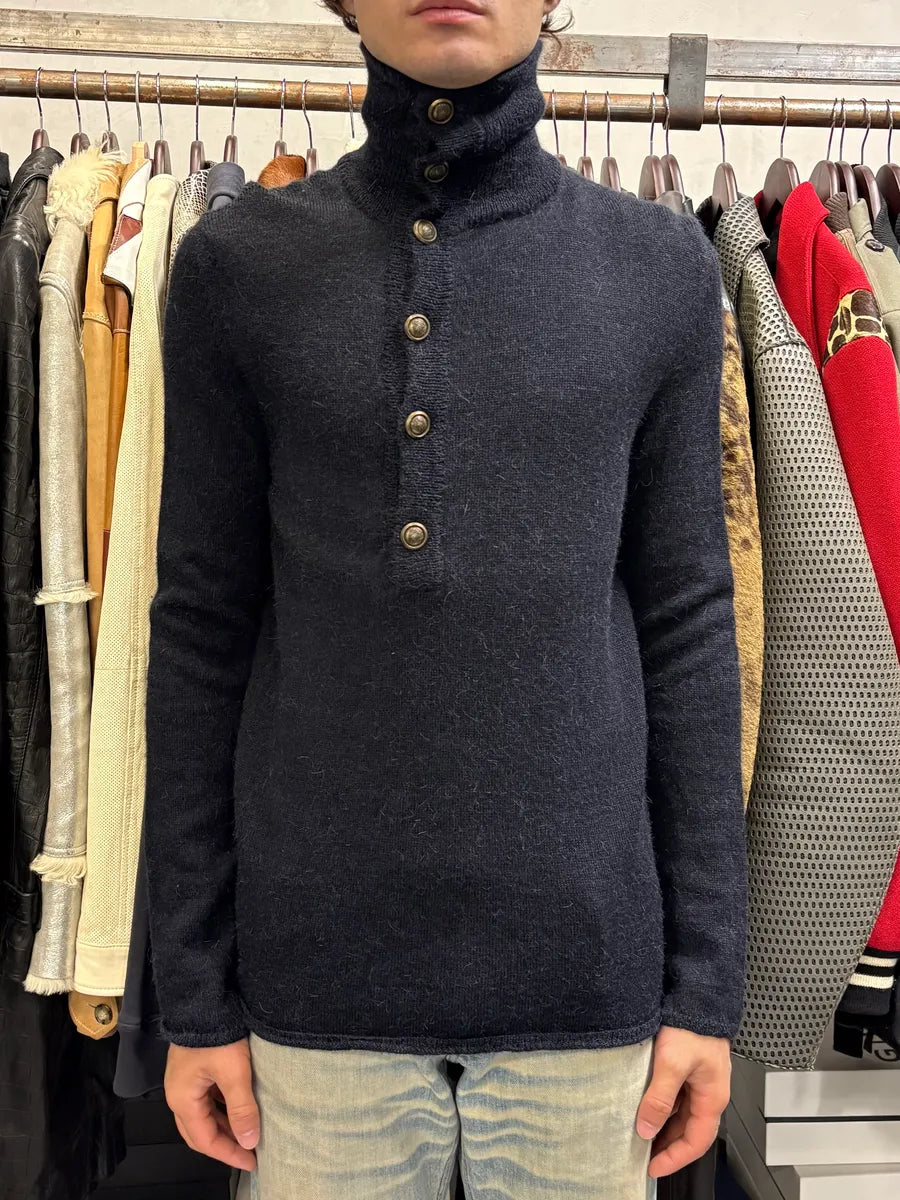 1990s Gucci Navy Asymmetrical Wool Buttoned Sweater by Tom Ford vhfLUUc 1