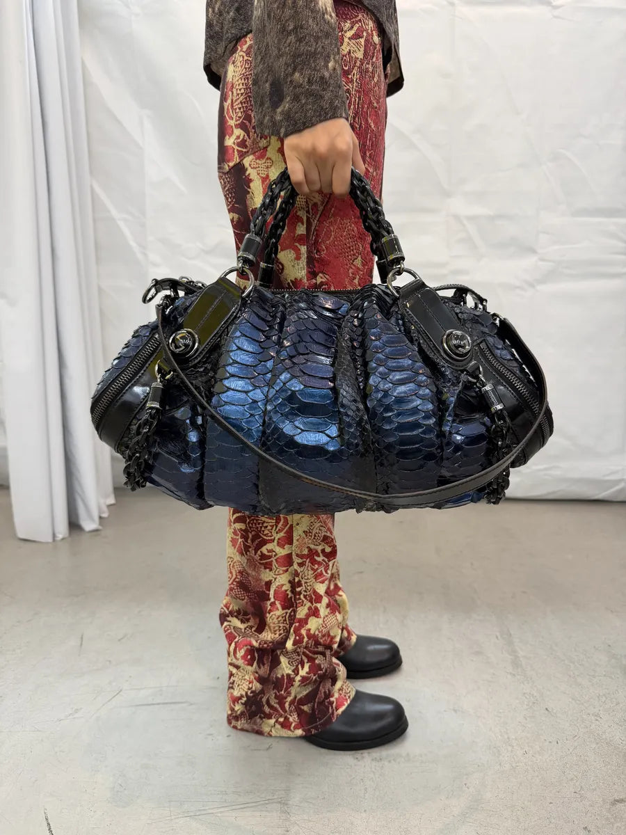 1990s Gucci Python Leather Dark Navy Galaxy Bag by Tom Ford sZIpnse 0