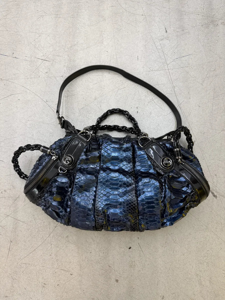 1990s Gucci Python Leather Dark Navy Galaxy Bag by Tom Ford sZIpnse 1