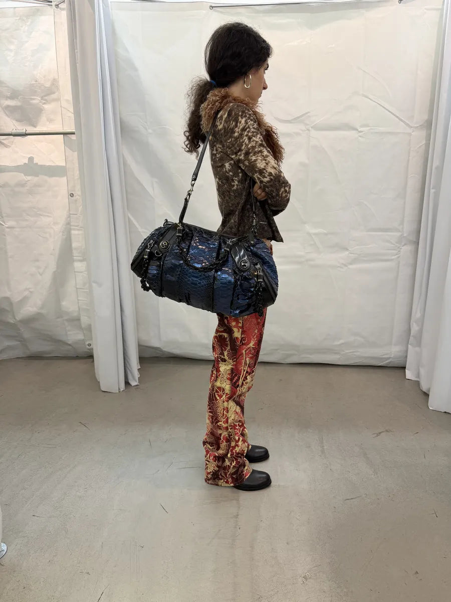 1990s Gucci Python Leather Dark Navy Galaxy Bag by Tom Ford sZIpnse 13