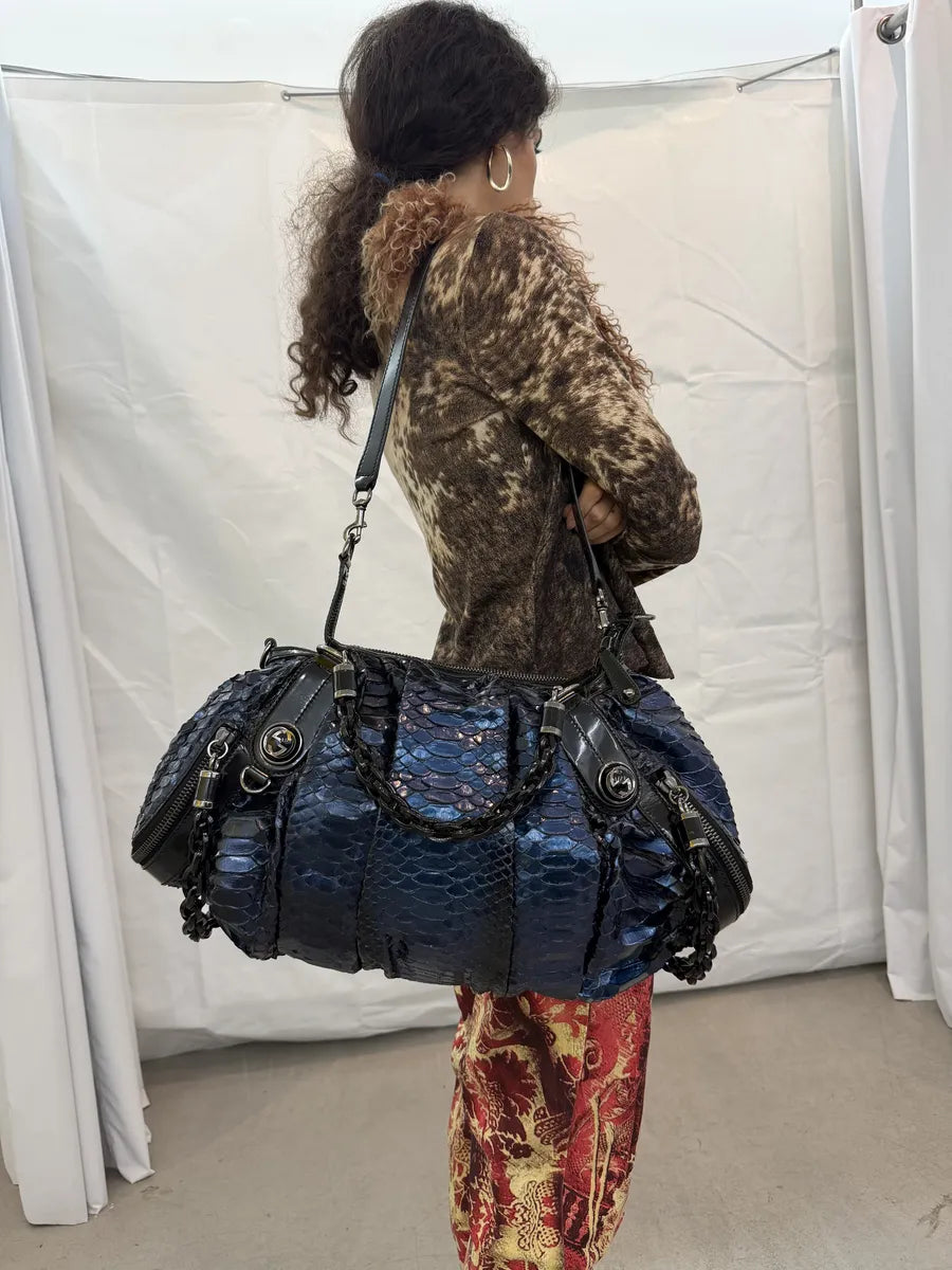 1990s Gucci Python Leather Dark Navy Galaxy Bag by Tom Ford sZIpnse 14
