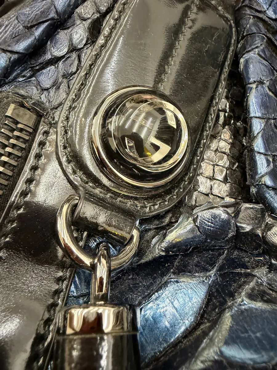 1990s Gucci Python Leather Dark Navy Galaxy Bag by Tom Ford sZIpnse 16