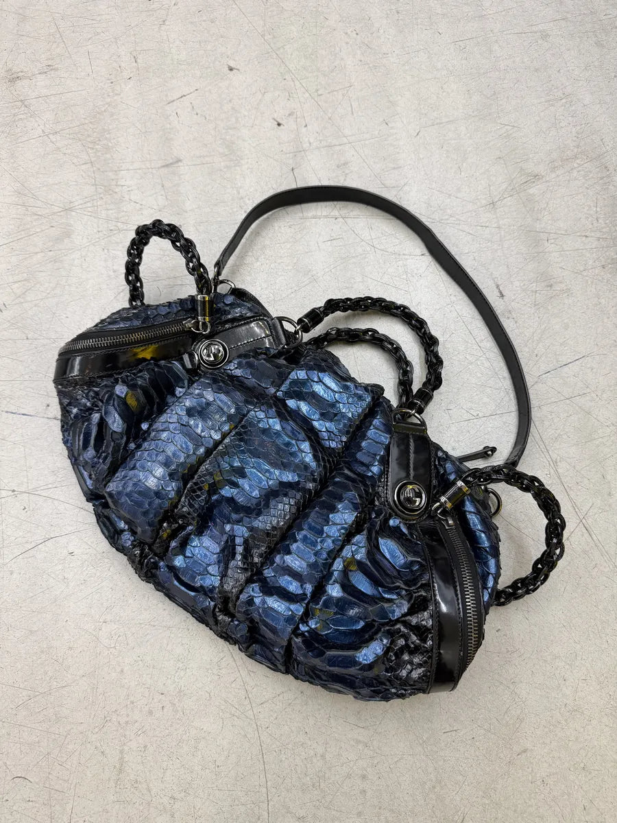 1990s Gucci Python Leather Dark Navy Galaxy Bag by Tom Ford sZIpnse 2