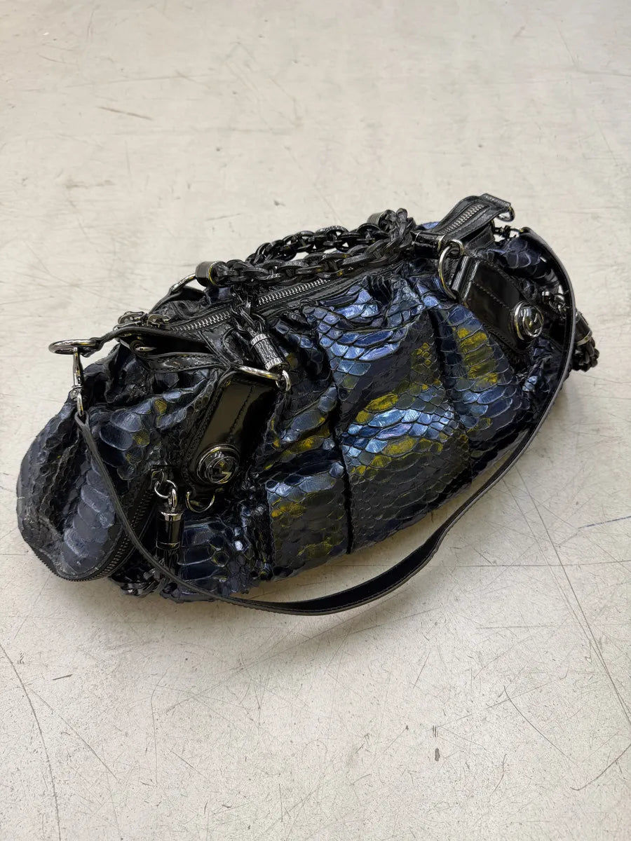 1990s Gucci Python Leather Dark Navy Galaxy Bag by Tom Ford sZIpnse 5