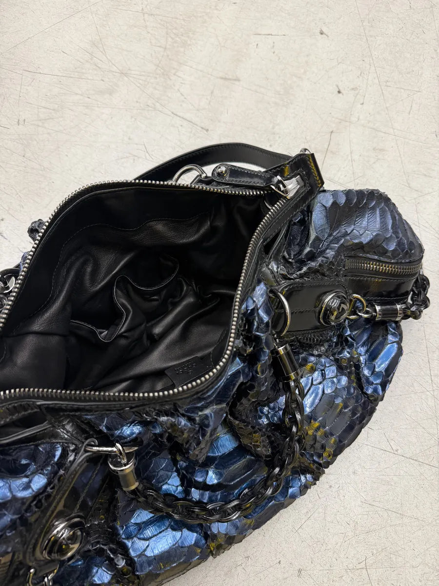 1990s Gucci Python Leather Dark Navy Galaxy Bag by Tom Ford sZIpnse 9