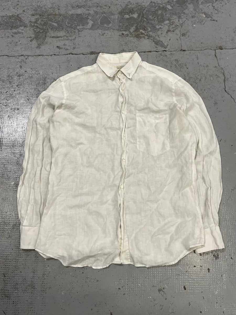 1990s Gucci White Linen Embroidered Shirt MHUHHiA 0