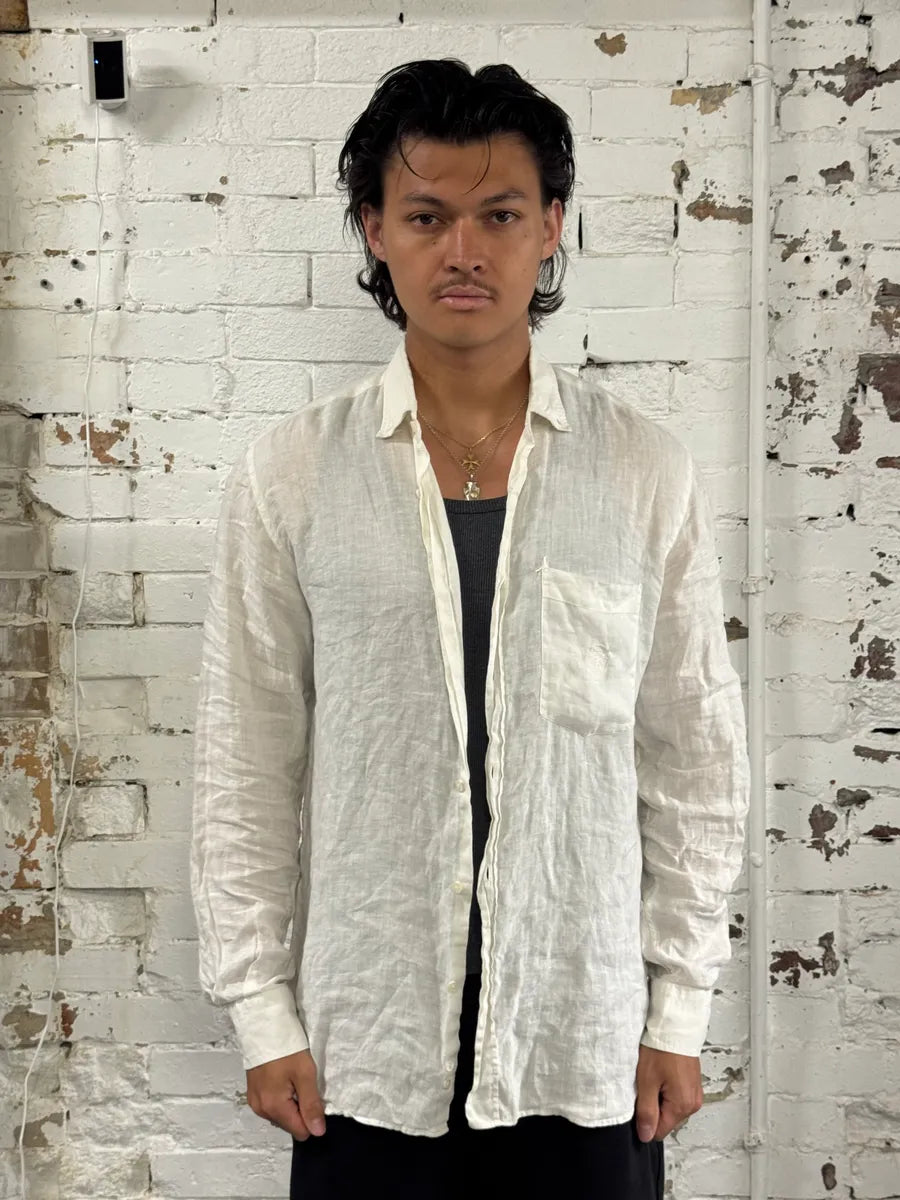 1990s Gucci White Linen Embroidered Shirt MHUHHiA 1