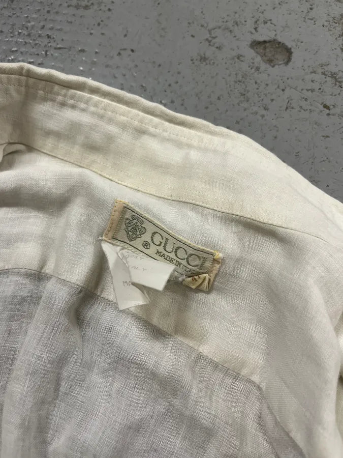 1990s Gucci White Linen Embroidered Shirt MHUHHiA 11