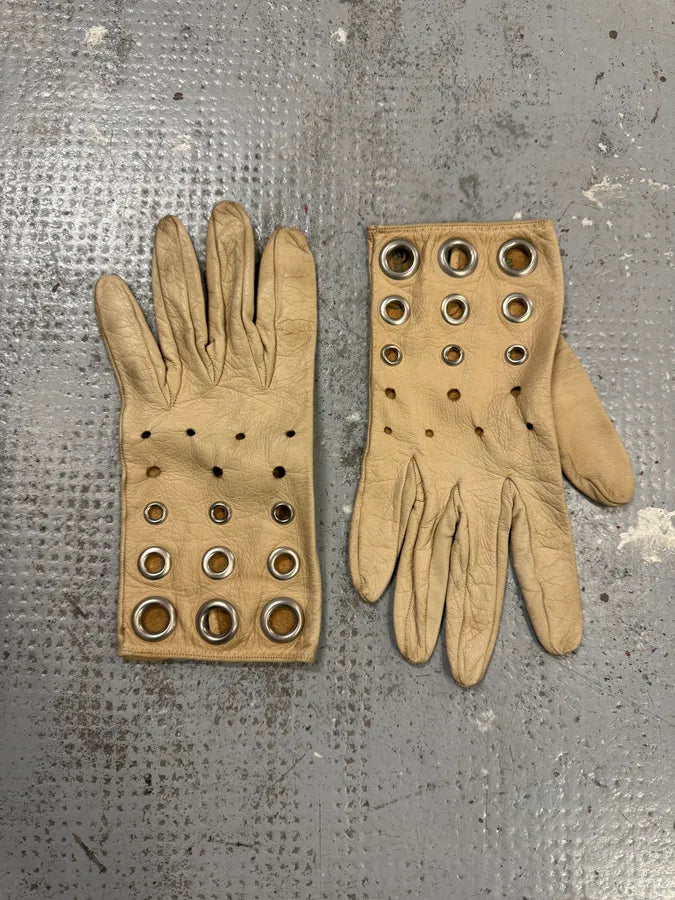 1990s Hermès Eyelet Beige Leather Gloves mVdkZHV 0