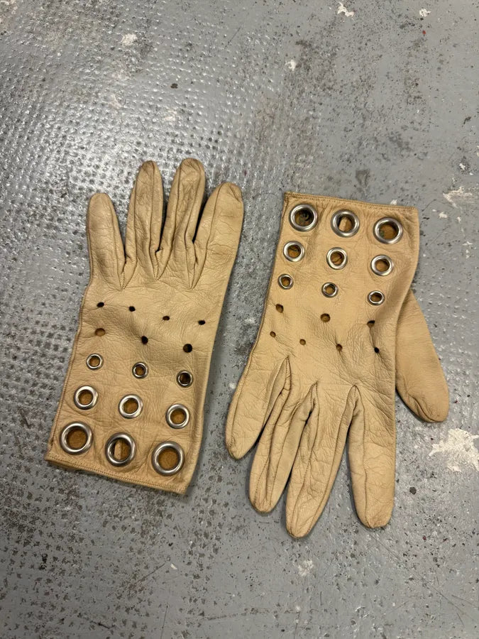 1990s Hermès Eyelet Beige Leather Gloves mVdkZHV 5