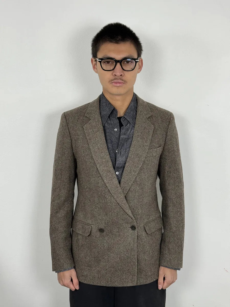1990s Hermès Tweed Brown Blazer Jacket VVrZYxS 1