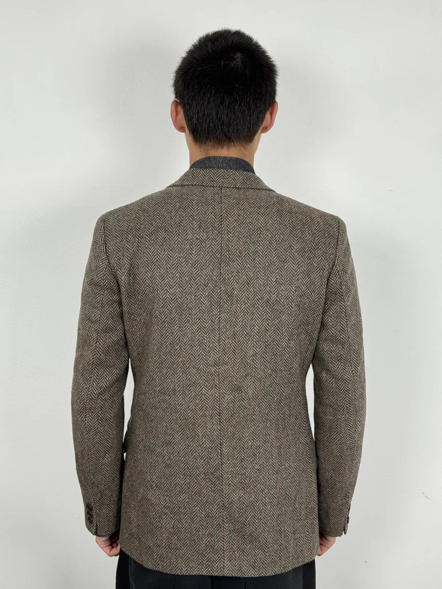 1990s Hermès Tweed Brown Blazer Jacket VVrZYxS 2