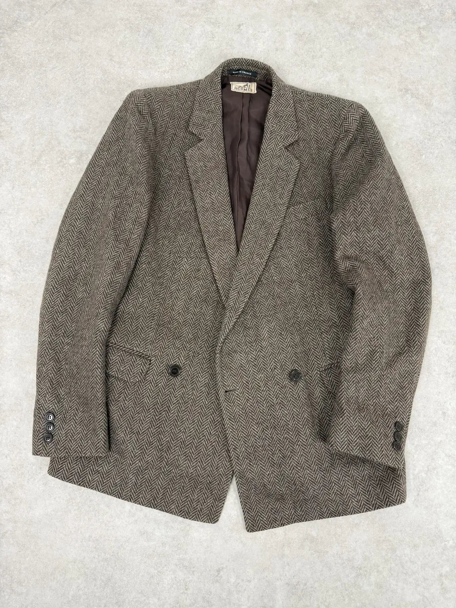 1990s Hermès Tweed Brown Blazer Jacket VVrZYxS 4