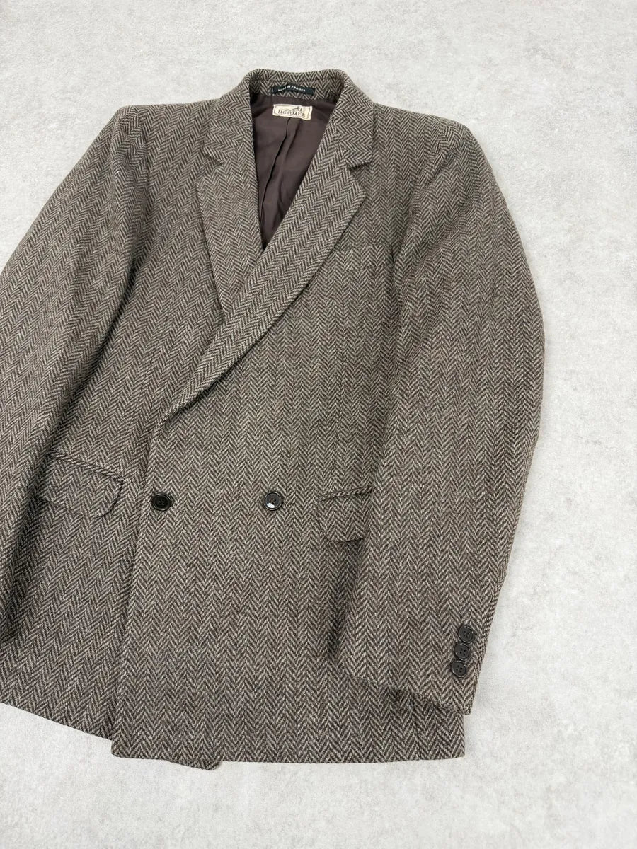 1990s Hermès Tweed Brown Blazer Jacket VVrZYxS 6