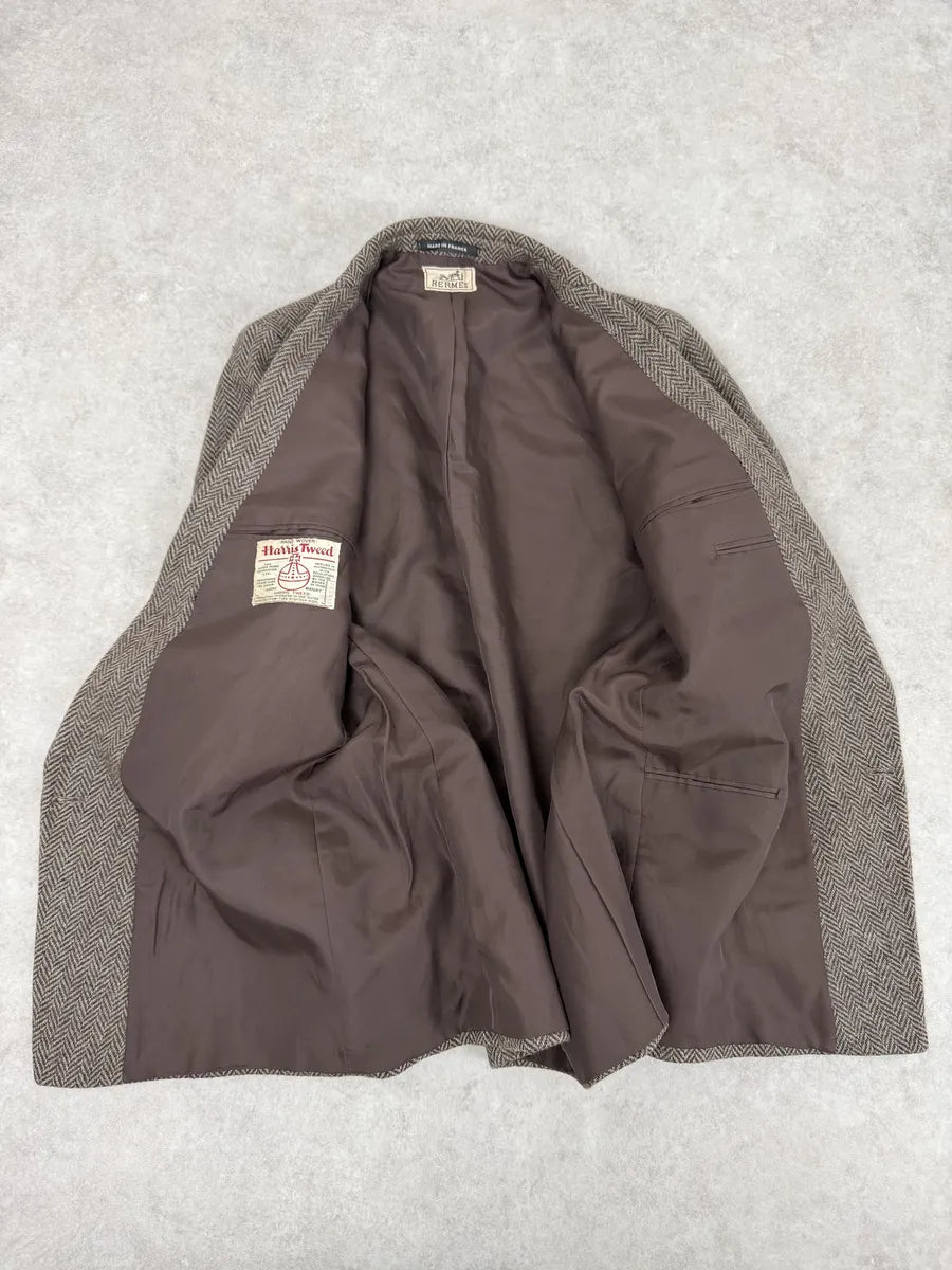 1990s Hermès Tweed Brown Blazer Jacket VVrZYxS 7