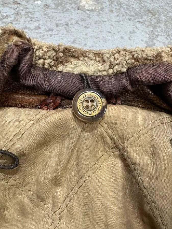 1990s Hugo Boss Aviator Brown Leather Bomber Jacket (M) DXmruxl 8