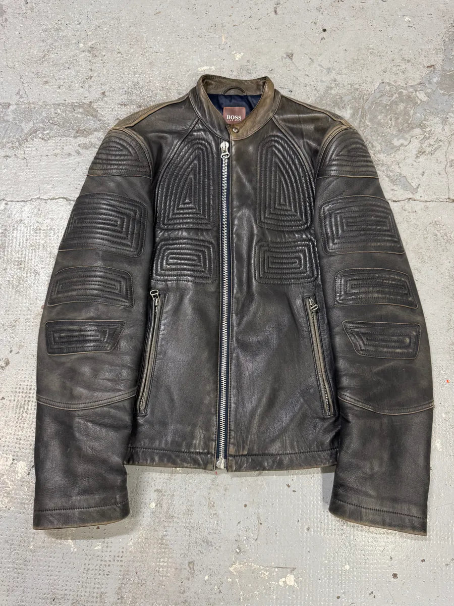 1990s Hugo Boss Contemporary Eroded Leather Jacket YIJWzNY 0