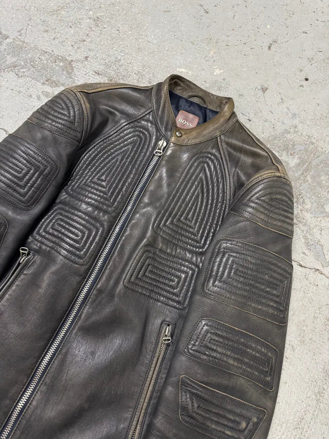 1990s Hugo Boss Contemporary Eroded Leather Jacket YIJWzNY 3