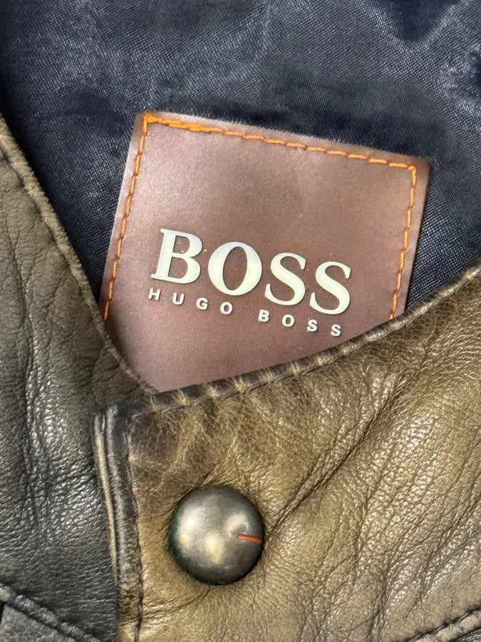 1990s Hugo Boss Contemporary Eroded Leather Jacket YIJWzNY 6