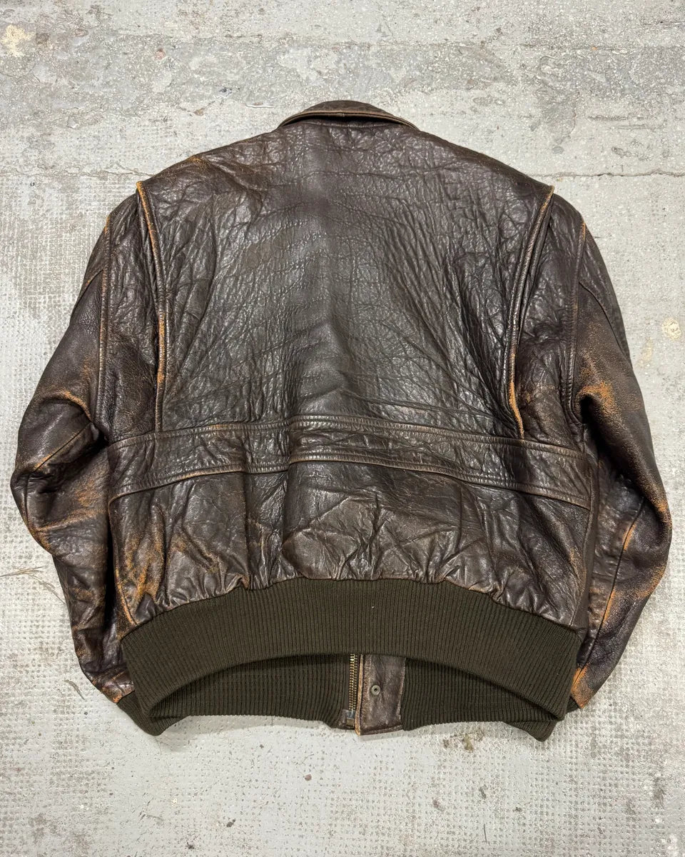 1990s Hugo Boss Grain Brown Leather Bomber Jacket (L) MswpnzG 5