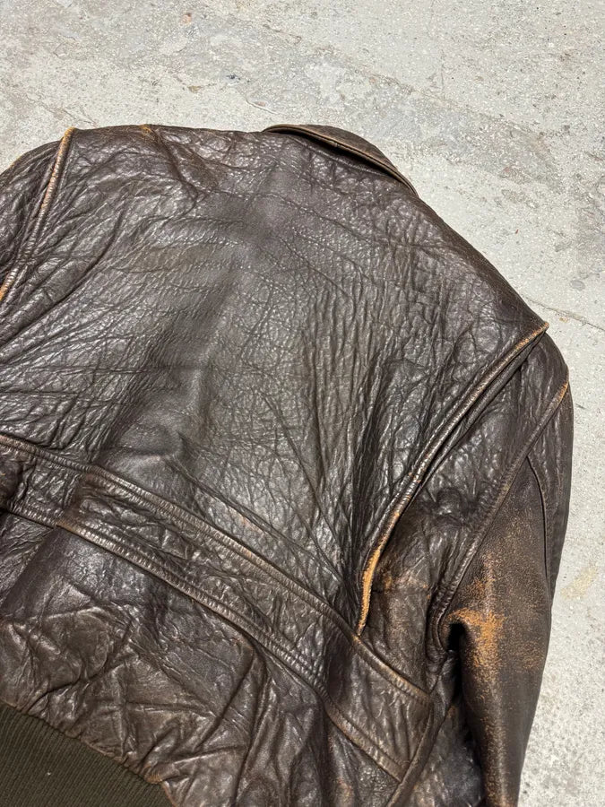 1990s Hugo Boss Grain Brown Leather Bomber Jacket (L) MswpnzG 6