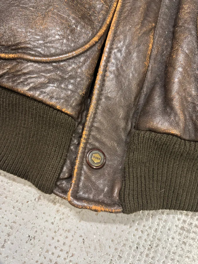 1990s Hugo Boss Grain Brown Leather Bomber Jacket (L) MswpnzG 7