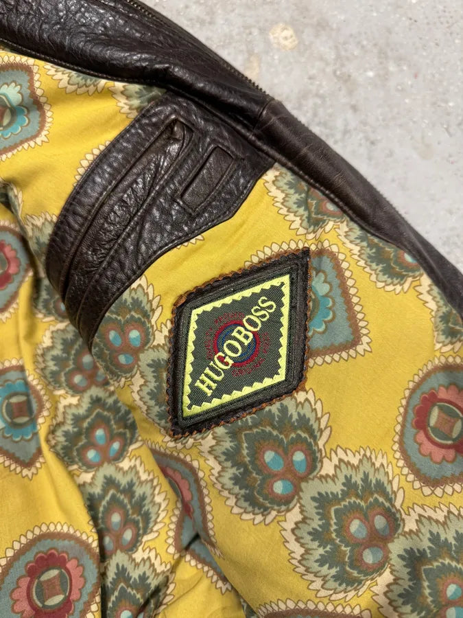 1990s Hugo Boss Grain Brown Leather Bomber Jacket (L) MswpnzG 9