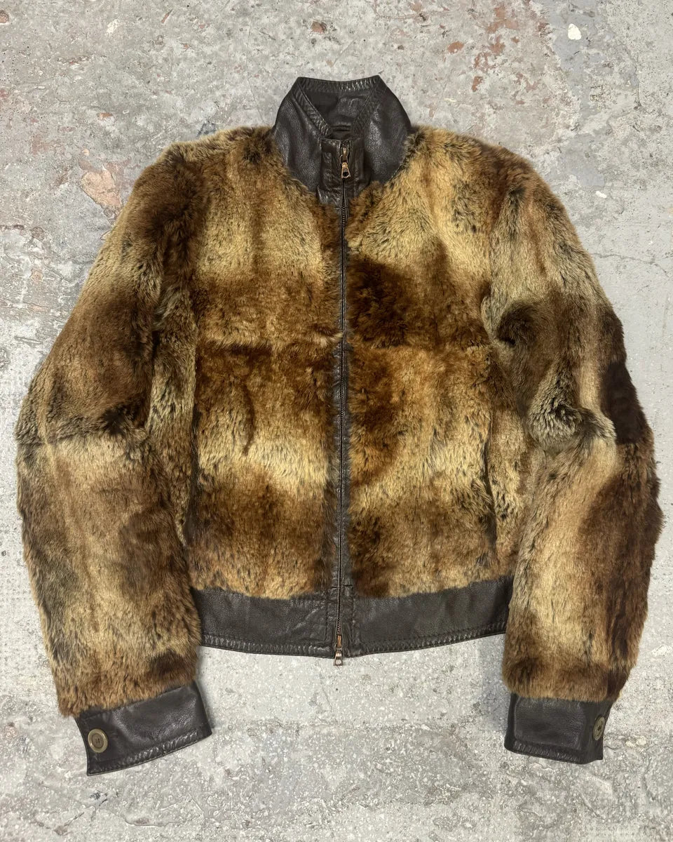 1990s Hugo Boss Hybrid Fur & Brown Leather Jacket (XS) 0
