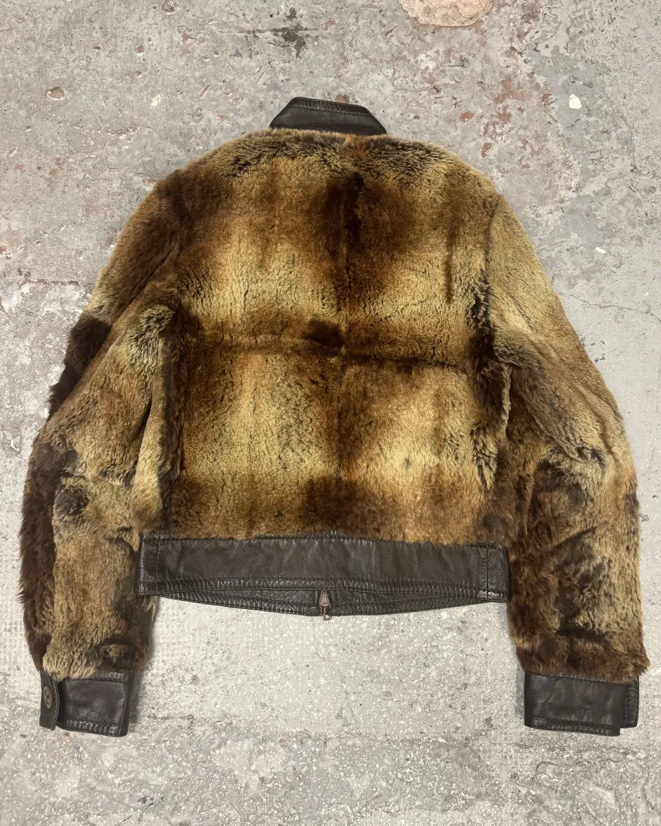 1990s Hugo Boss Hybrid Fur & Brown Leather Jacket (XS) 3